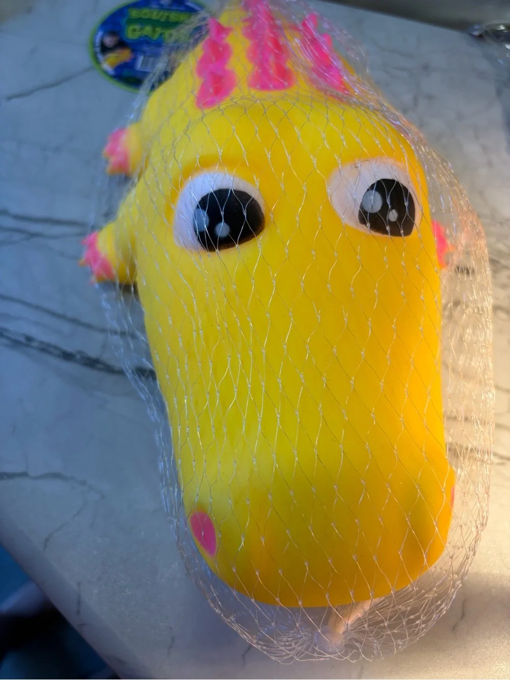 Yellow & Pink Small Pet Chew Toy - Soft Vinyl Squeaky Alligator